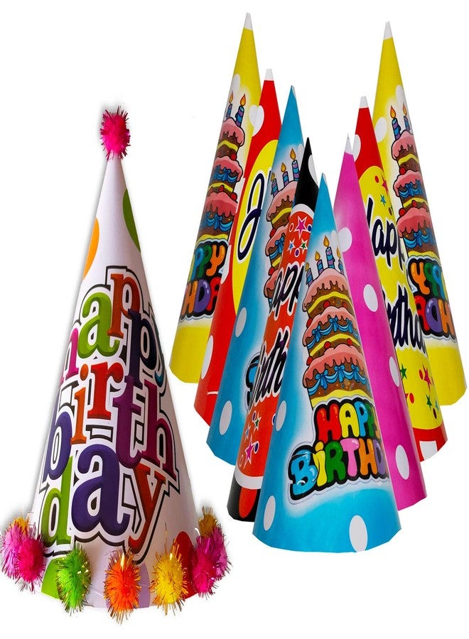 Aizelx� Brand Polka Dot Premium Birthday caps for Birthday Kids Cap Birthday Printed caps Polka caps Combo (Pack of 10 Caps)